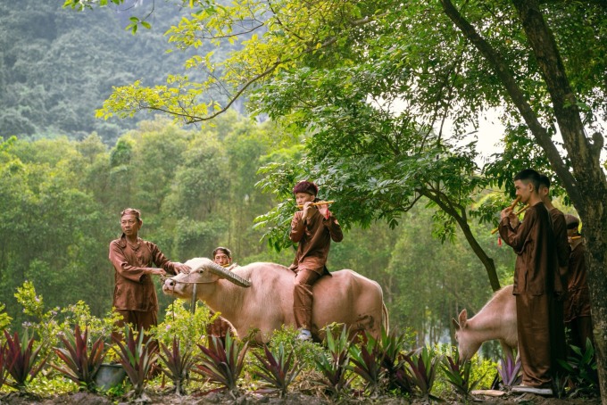 Cảnh Mục đồng thổi sáo được tái hiện trong dịp Tuần Du lịch Ninh Bình hồi tháng 6. Ảnh: Khu du lịch Tam Cốc - Bích Động